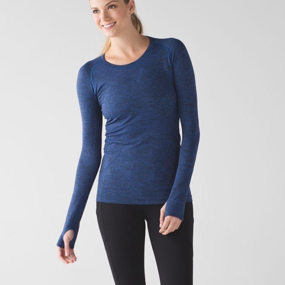 Lululemon Swiftly Tech Long Sleeve Crew - Black / Sapphire Blue SZ 6